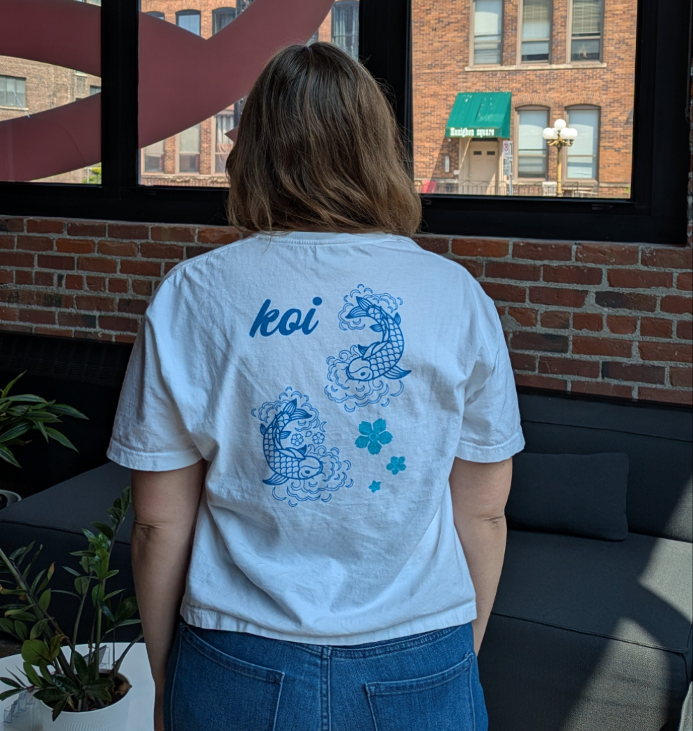 Blue Flower Koi Fish Boxy T-Shirt