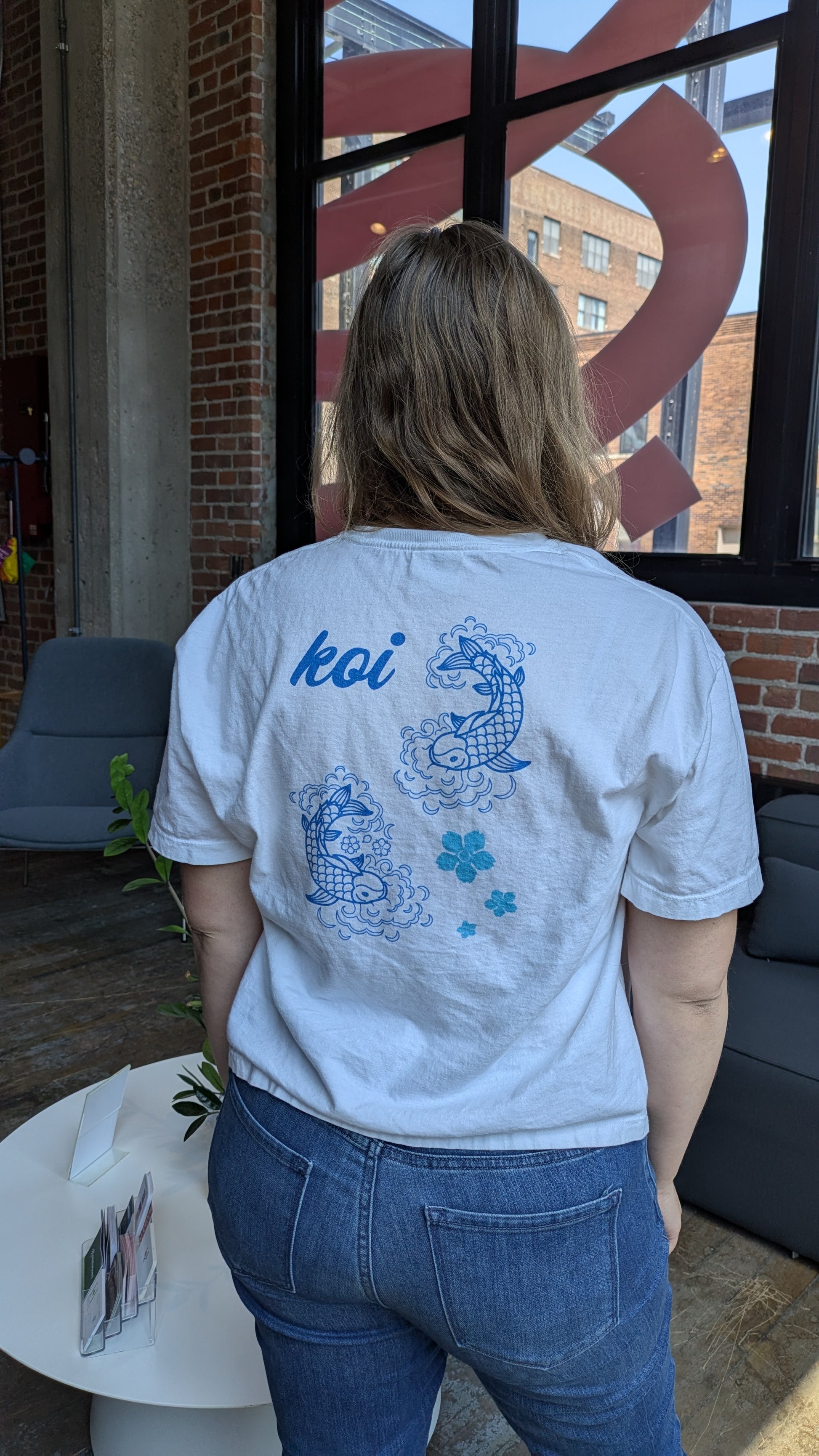 Blue Flower Koi Fish Boxy T-Shirt