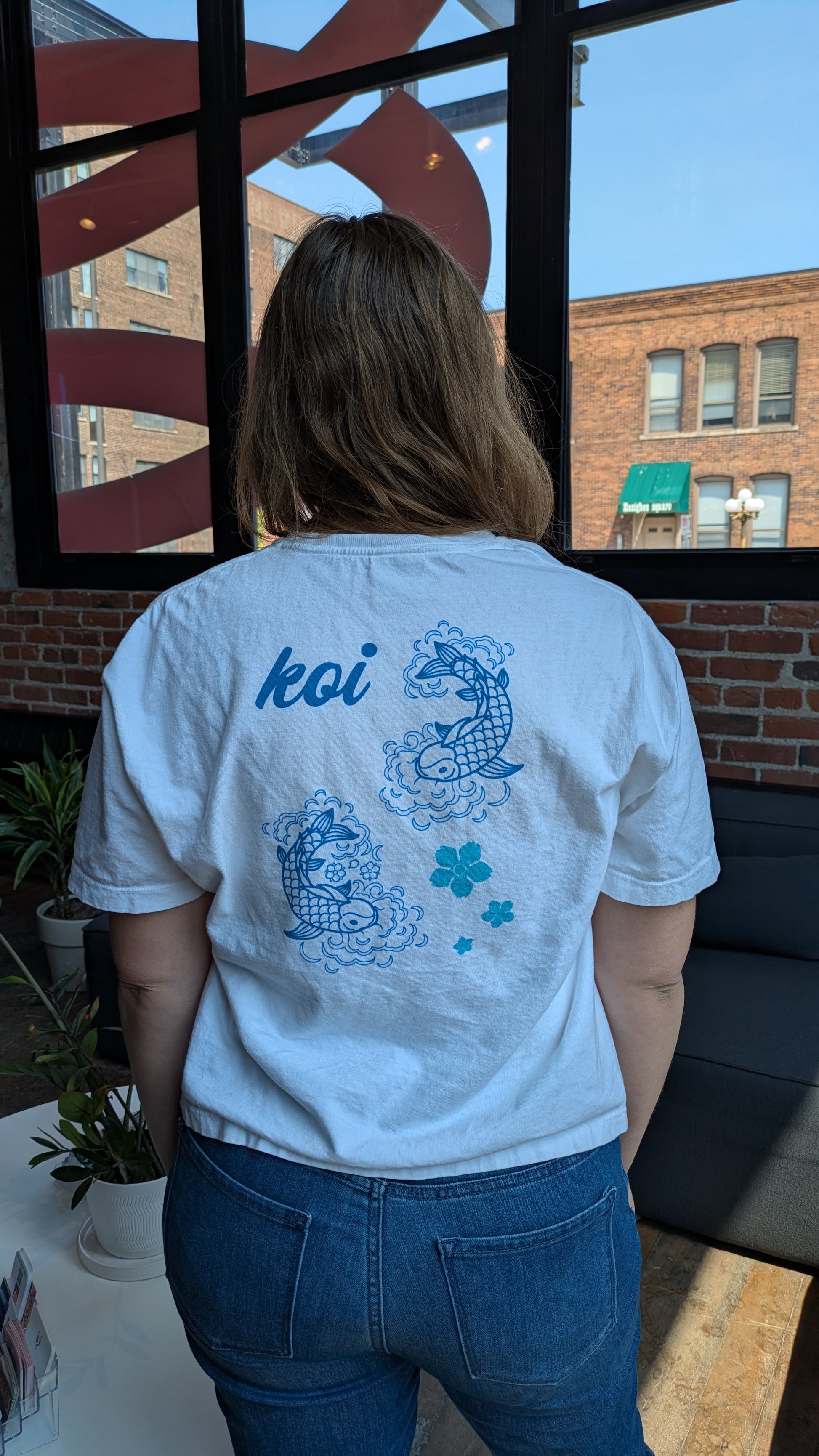 Blue Flower Koi Fish Boxy T-Shirt